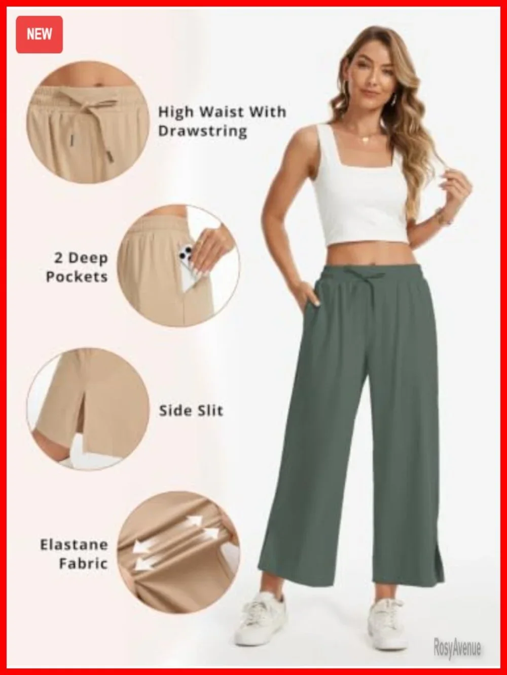 High Waisted Wide Leg Ankle Pants Lightweight Casual Dressy Trousers